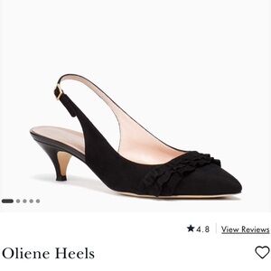 Kate Spade Oliene Black Leather Ruffle Pointed Toe Slingback Kitten Heel